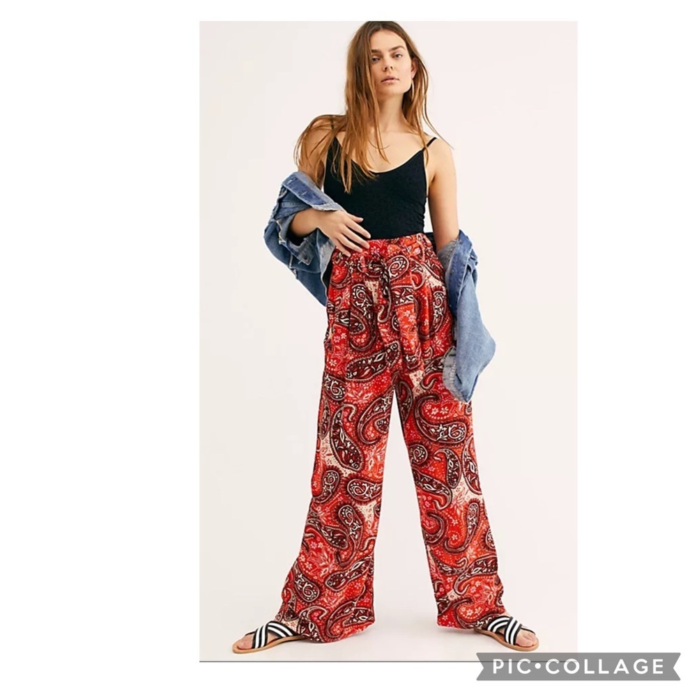 Free People Double Trouble Wide Leg Tiger Lily Combo Pants Size XS
